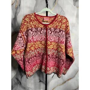 Oleana 100% Wool Floral Knitted Cardigan Size Medium